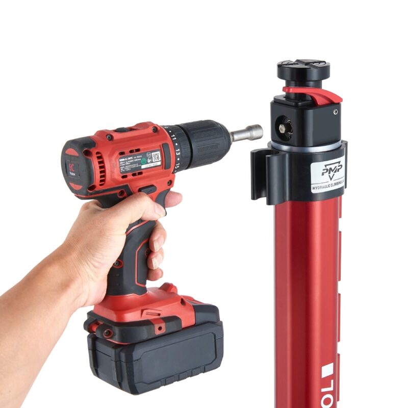 external power farmer jack electric drill operation Manual handle operation of External Power Farmer Jack with dual hand grip