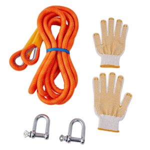 heavy duty tow strap kit with gloves and shackles Heavy duty tow strap set including gloves and metal shackles for towing