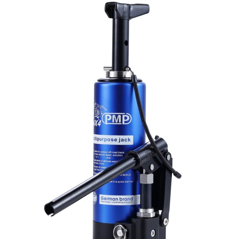 multipurpose jack front view Front view of PMP Multipurpose Hydraulic Jack in blue without handle extension