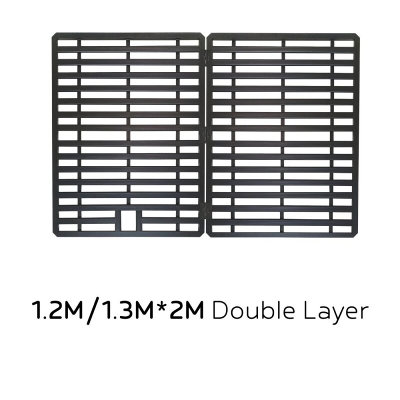 1.2M or 1.3M x 2M double layer folding roof rack cargo basket with triple hinge connection, durable steel for SUV and car roof luggage storage. Universal Roof Rack Cargo Basket for SUV Car Top Luggage Carrier