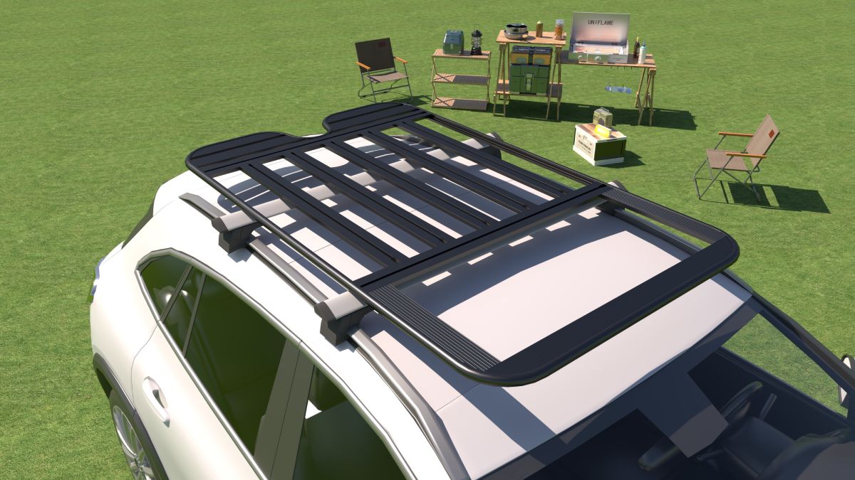 Full-length luggage roof rack with curved edges for maximum cargo space