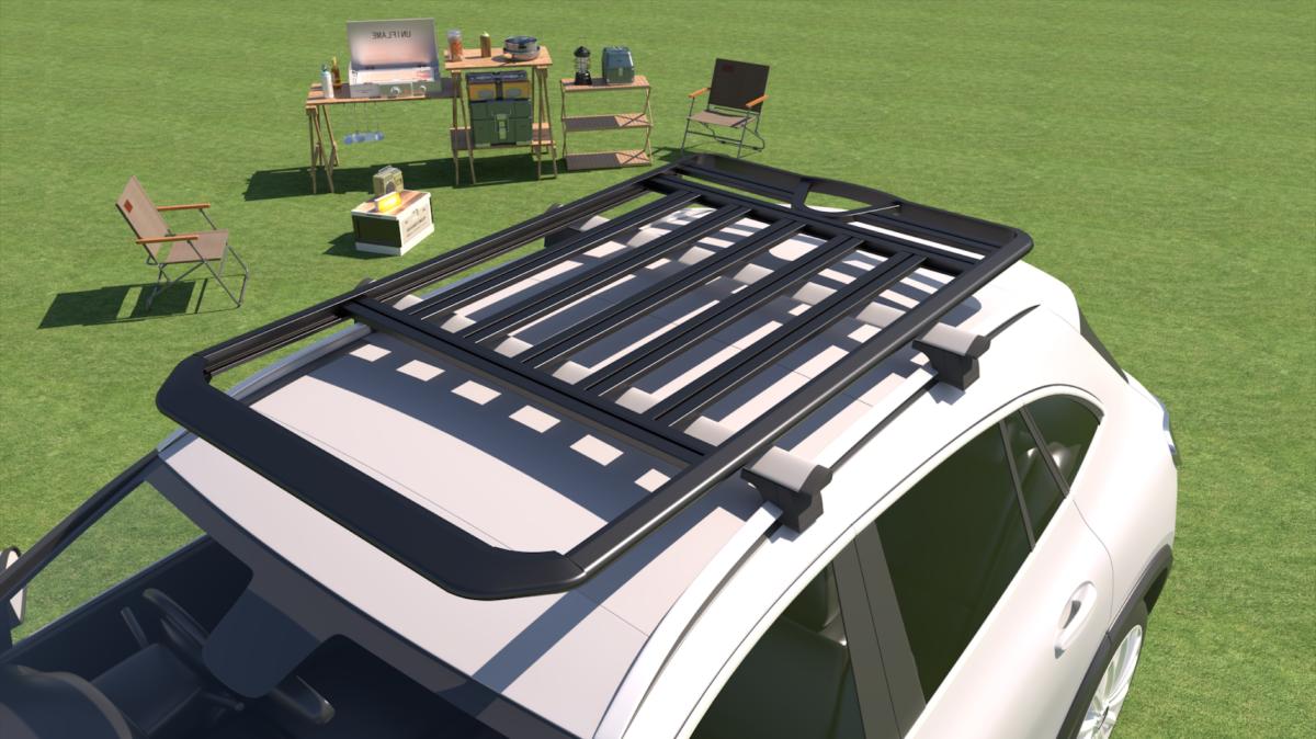 Heavy-duty luggage roof rack ideal for carrying camping gear and outdoor equipment