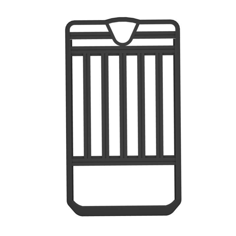 Black luggage roof rack featuring vertical slats and open rear section