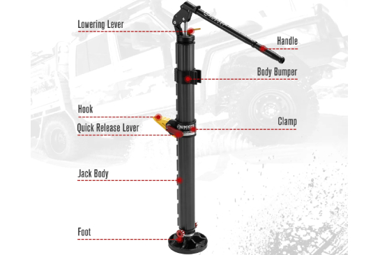 Custom hydraulic jack design with labeled parts for tailored solutions