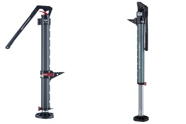 Premium gray off-road hydraulic jacks for professional 4x4 recovery and rescue operations.